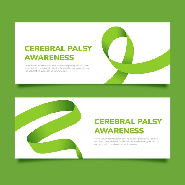 Flat world cerebral palsy day horizontal banners set