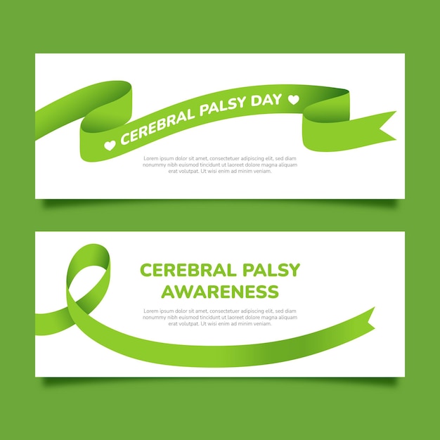 Flat world cerebral palsy day horizontal banners set