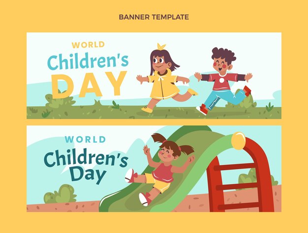 Flat world children's day horizontal banners set