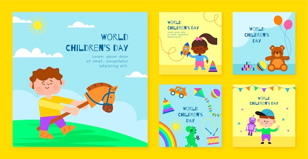 Free Vector flat world children's day instagram posts collection