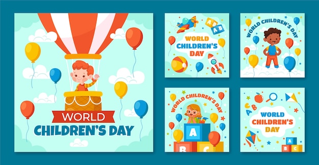 Free Vector flat world children's day instagram posts collection