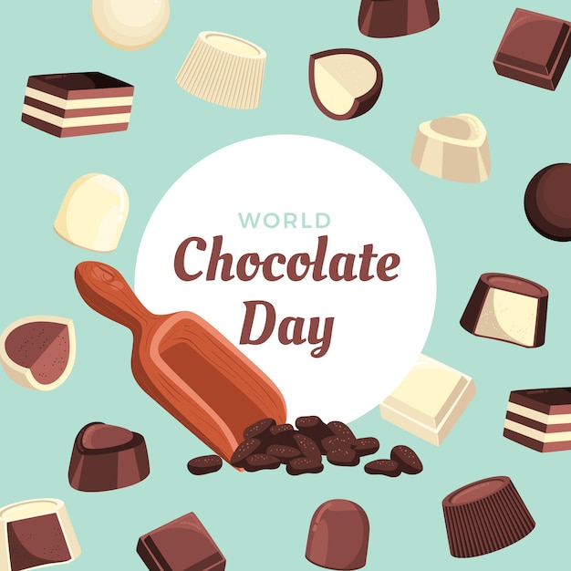 Free Vector flat world chocolate day background with chocolate sweets