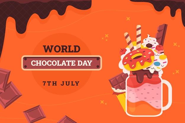 Free Vector flat world chocolate day background with chocolate sweets