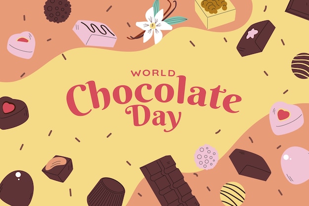 Flat world chocolate day background with chocolate treats