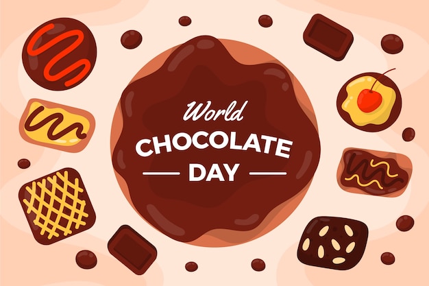 Free Vector flat world chocolate day background with chocolate treats