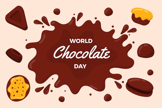 Free Vector flat world chocolate day background with chocolate treats