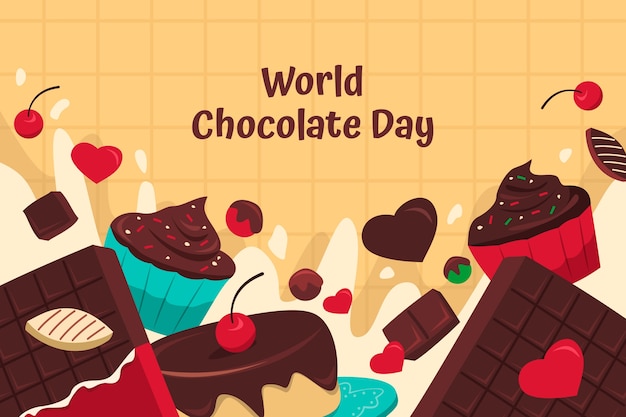 Free Vector flat world chocolate day background with chocolate treats