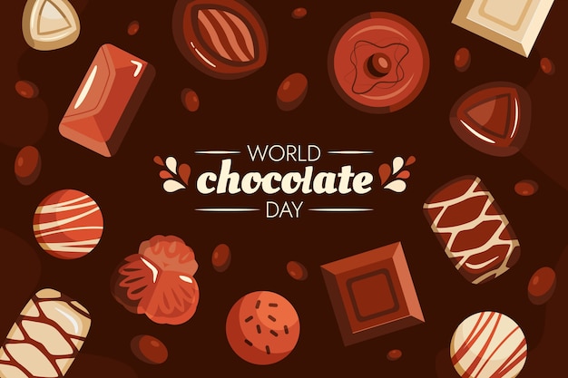 Flat world chocolate day background with chocolate