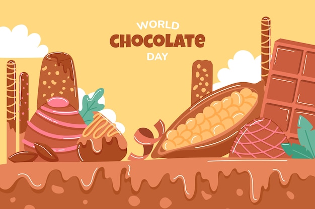 Free Vector flat world chocolate day background with cocoa bean