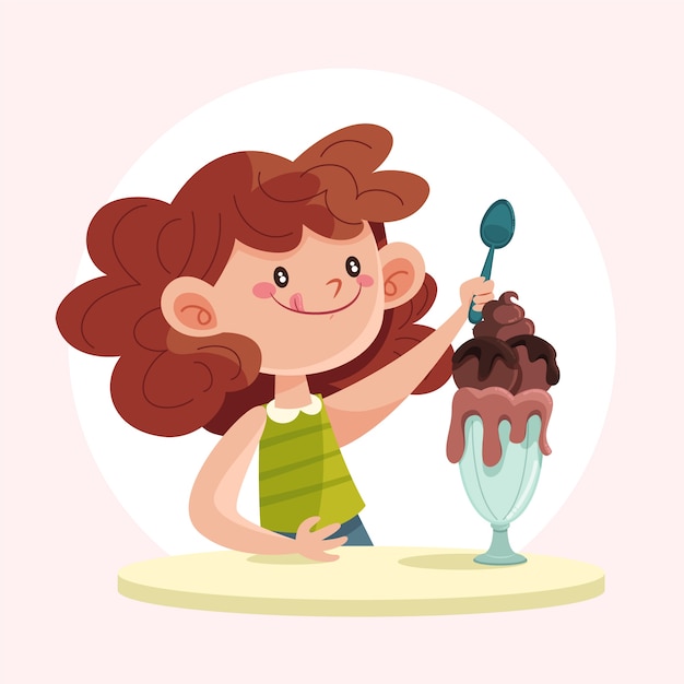 Flat world chocolate day illustration with child enjoying chocolate