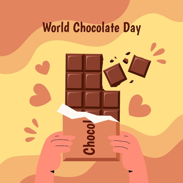 Flat world chocolate day illustration with chocolate bar