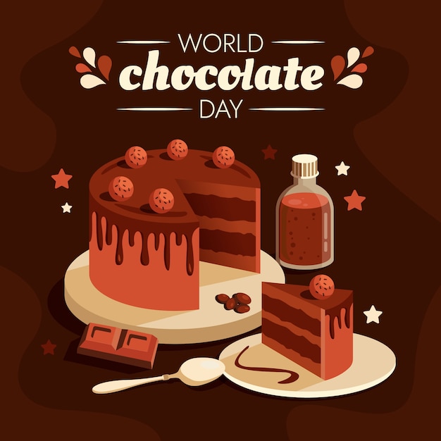 Free vector flat world chocolate day illustration with chocolate cake