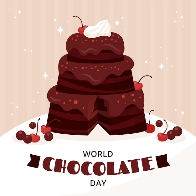 Free Vector flat world chocolate day illustration with chocolate cake