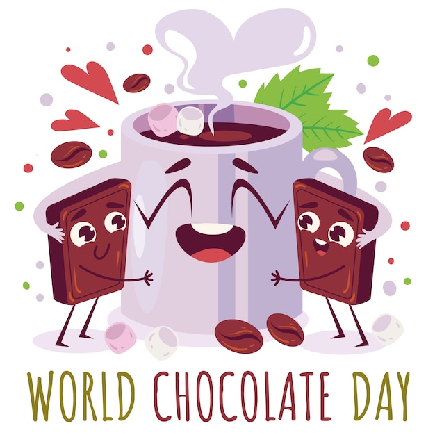 Free Vector flat world chocolate day illustration with chocolate drink