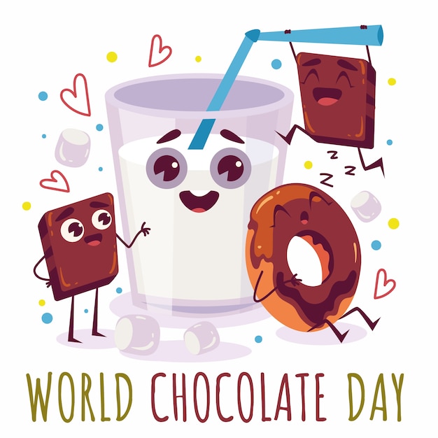 Free Vector flat world chocolate day illustration with chocolate drink