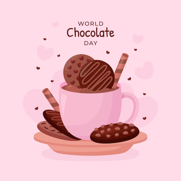 Flat world chocolate day illustration with chocolate drink