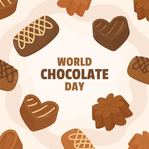 Flat world chocolate day illustration with chocolate sweets