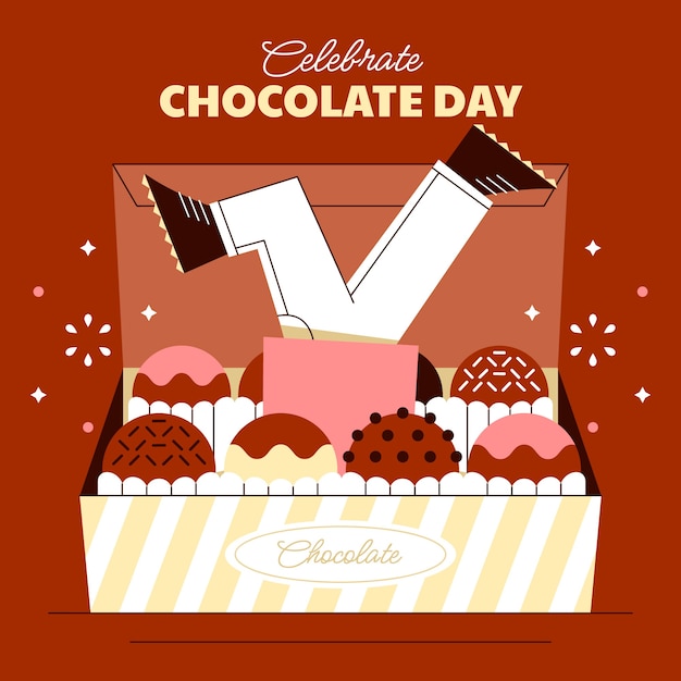 Free Vector flat world chocolate day illustration with chocolate treats