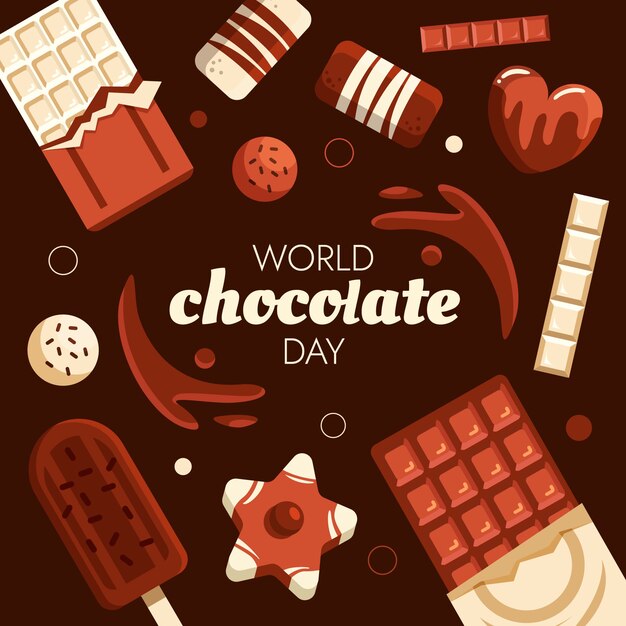 Flat world chocolate day illustration with chocolate treats