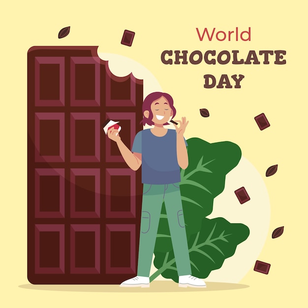 Free Vector flat world chocolate day illustration with person enjoying chocolate