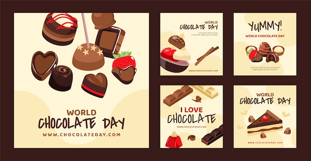 Free Vector flat world chocolate day instagram posts collection