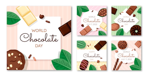 Free Vector flat world chocolate day instagram posts collection