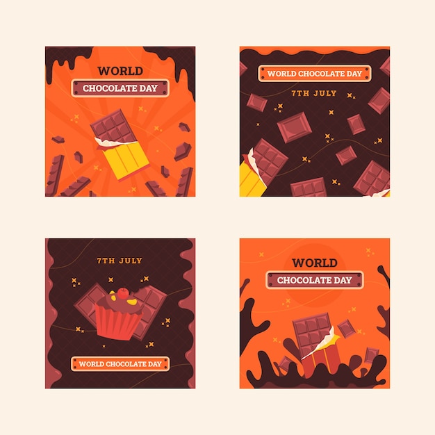 Free Vector flat world chocolate day instagram posts collection