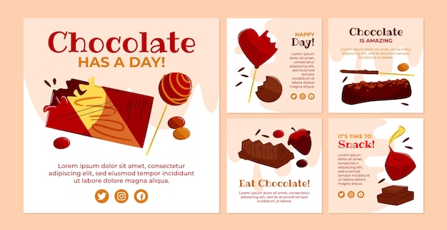 Free Vector flat world chocolate day instagram posts collection