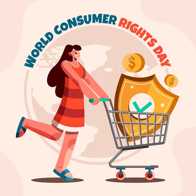 Flat world consumer rights day illustration