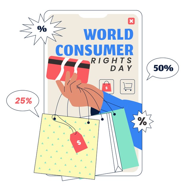 Flat world consumer rights day illustration