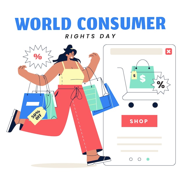 Flat world consumer rights day illustration