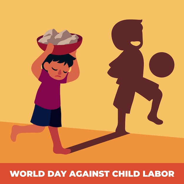 Flat world day against child labour illustration