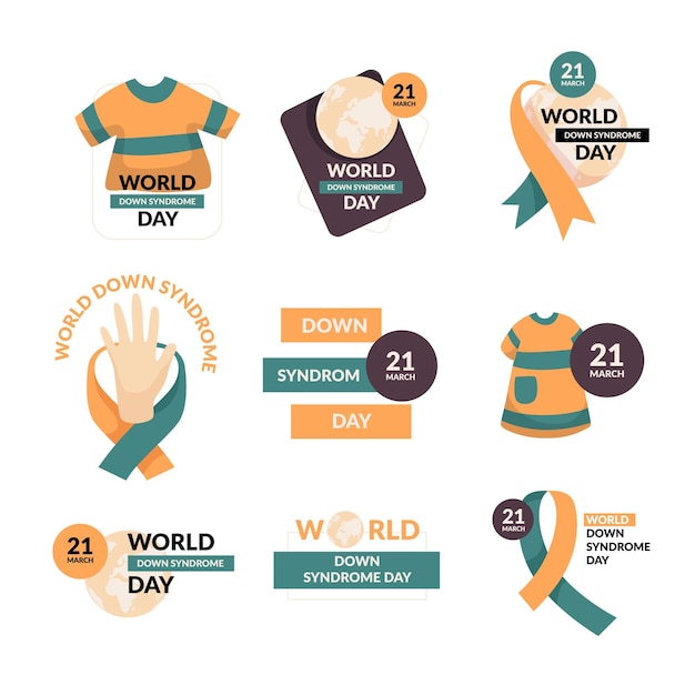 Flat world down syndrome day label collection