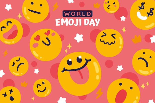 Flat world emoji day background with emoticons