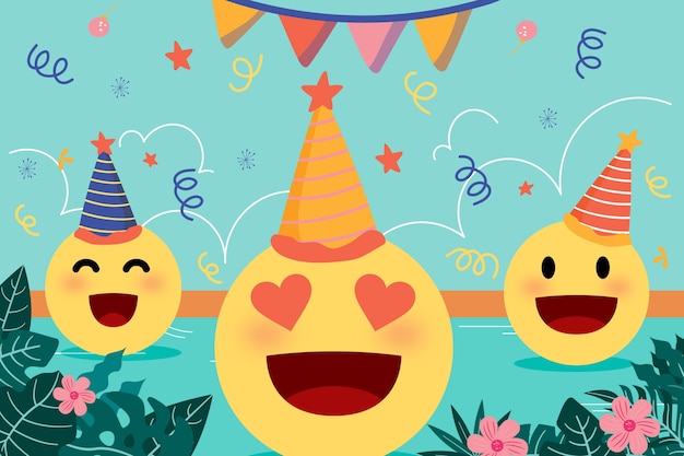 Free Vector flat world emoji day background with emoticons