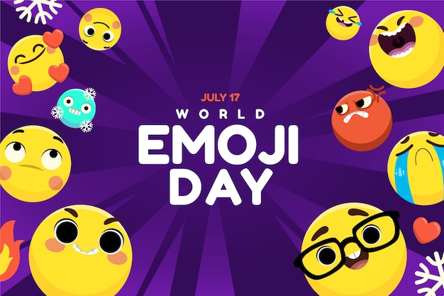 Flat world emoji day background with emoticons