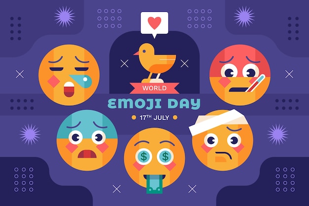 Free vector flat world emoji day background with emoticons