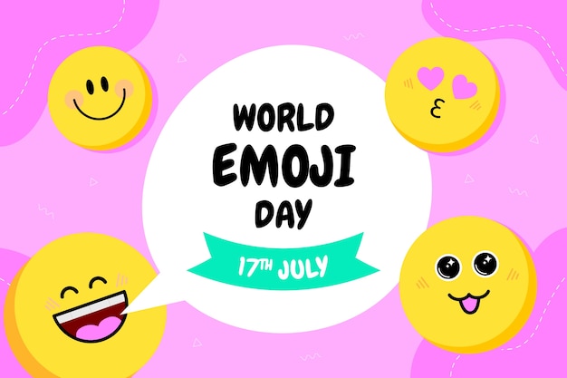 Flat world emoji day background with emoticons