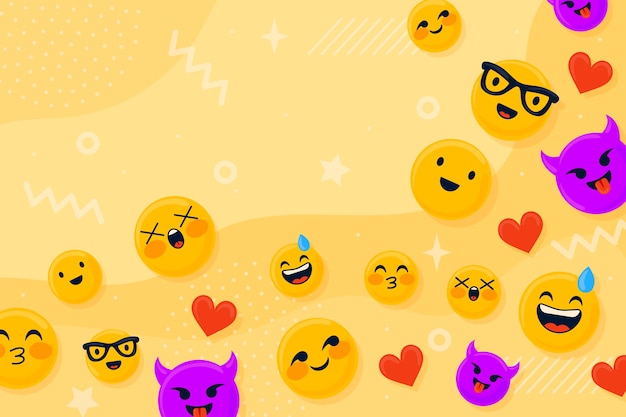 Flat world emoji day background with emoticons