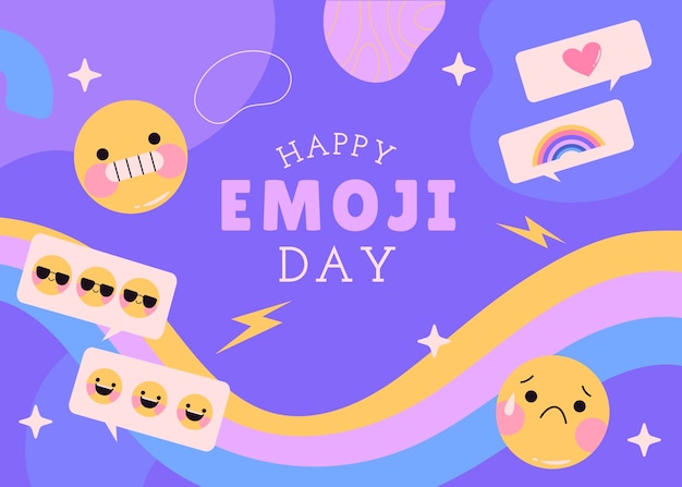 Flat world emoji day background with emoticons