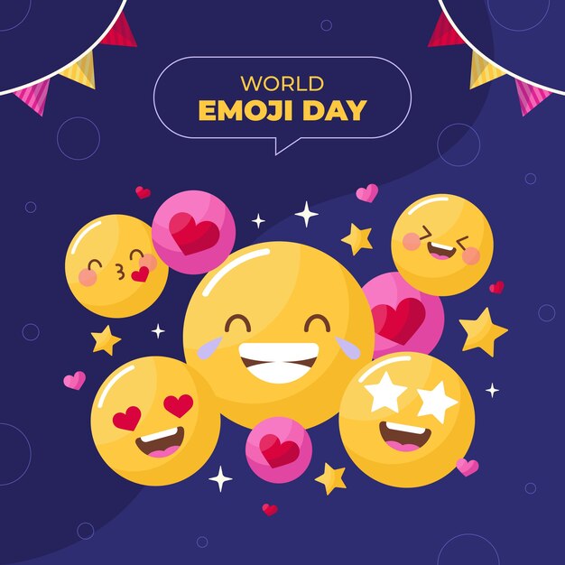 Flat world emoji day illustration with emoticons