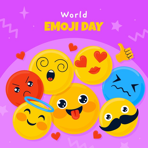 Flat world emoji day illustration with emoticons