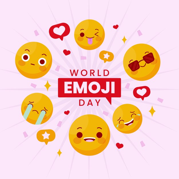 Flat world emoji day illustration with emoticons