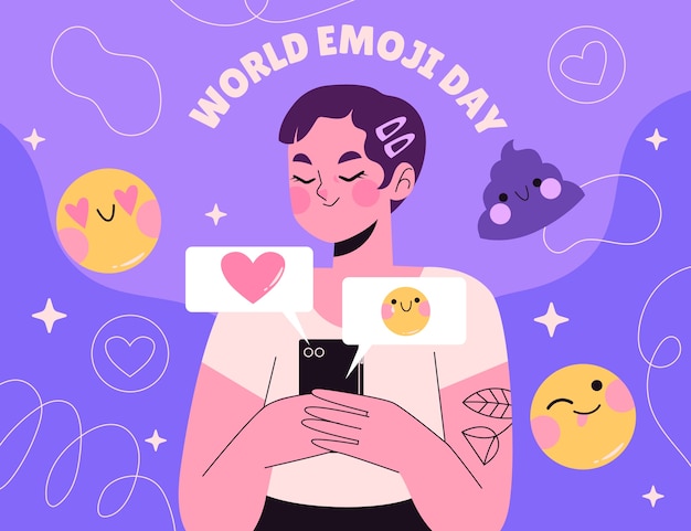 Free Vector flat world emoji day illustration with emoticons