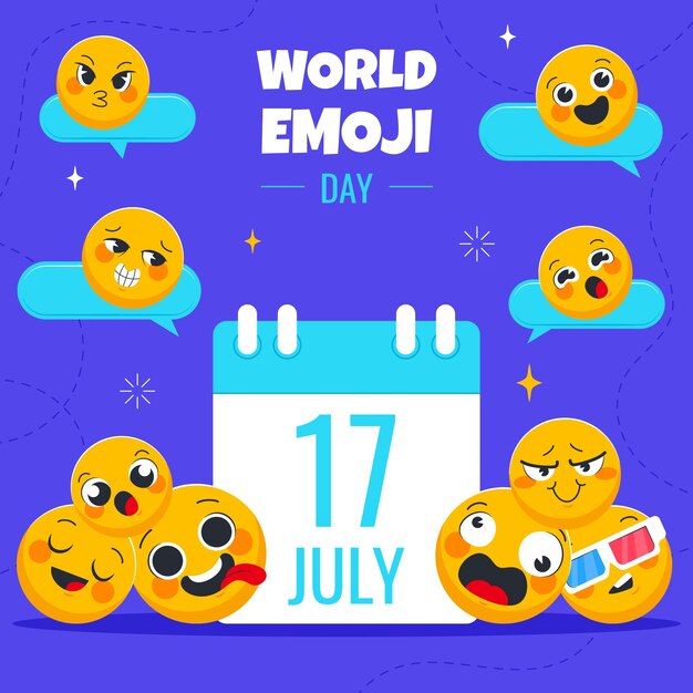 Flat world emoji day illustration with emoticons