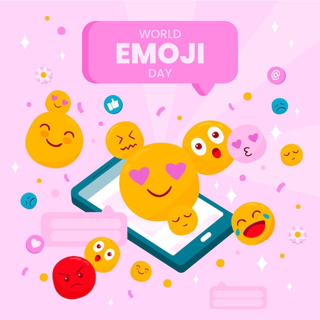 Flat world emoji day illustration with emoticons