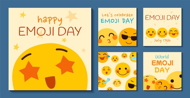 Flat world emoji day instagram post collection