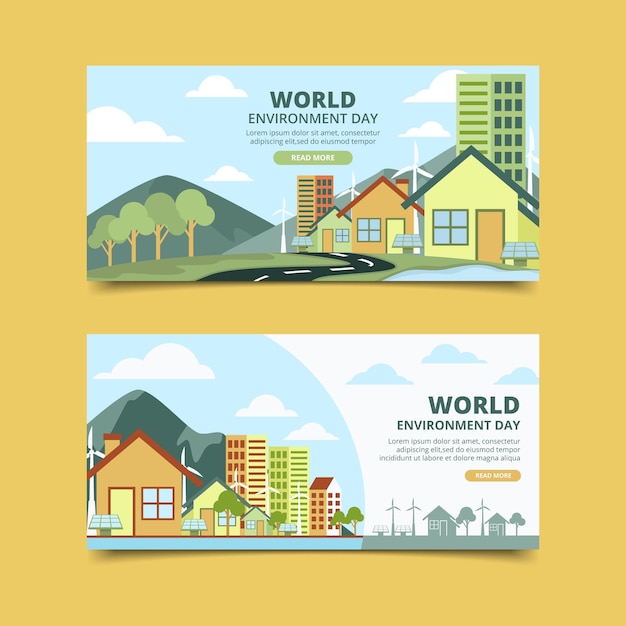 Flat world environment day banners set