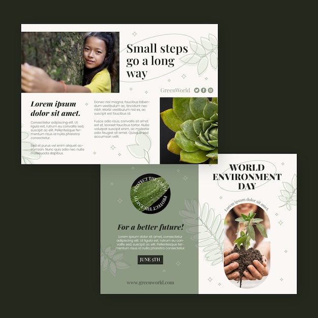 Flat world environment day brochure template