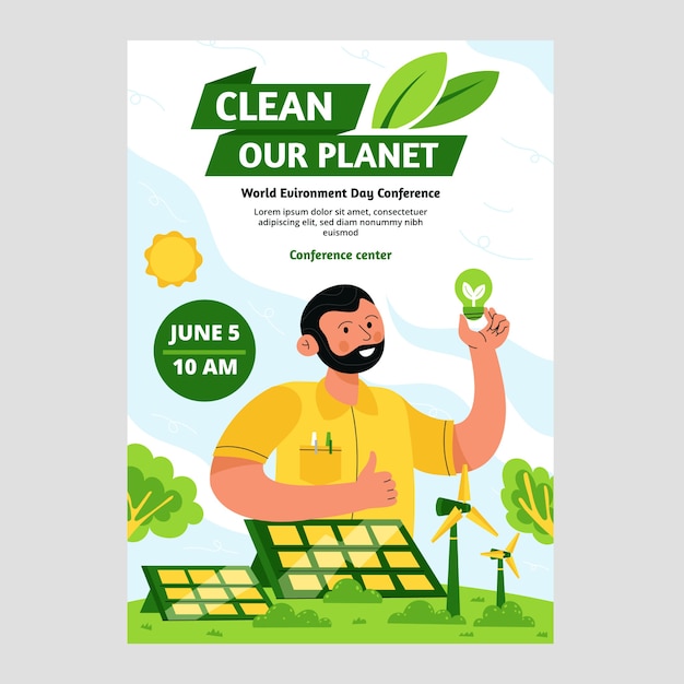 Flat world environment day flyer template